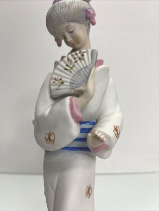 Japanese White Geisha Girl Porcelain Figurine Vintage Oriental Asian Butterfly ' s 2