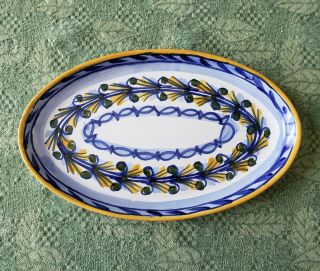 15 " Talavara Liceagui Mexican Pottery Oval Serving Platter Blue Yellow Lead