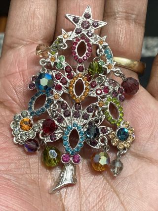 Vintage Kirks Folly Multi Colored Crystal Christmas Tree Pin Brooch Star