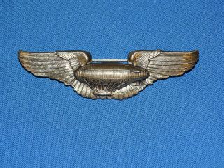 Wwii Aaf Sterling Marked Wing,  3 1/8 " Pin Back Pb,  Airship Pilot