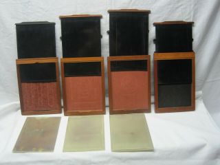 4 VINTAGE 5 X 7 WOODEN GLASS DRY PLATE FILM HOLDERS 2