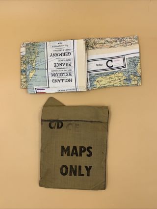 Wwii Raf Silk Escape Map C/d - 1943 - Germany,  France,  Belgium - With Pouch