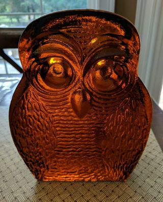 Vintage AMBER Glass OWL Blenko GLASS ART OWL Bookend 2