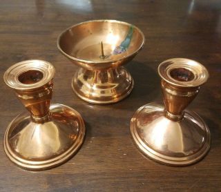 3 Vintage Coppercraft Guild Candlesticks Candle Holders Weighted 4 "