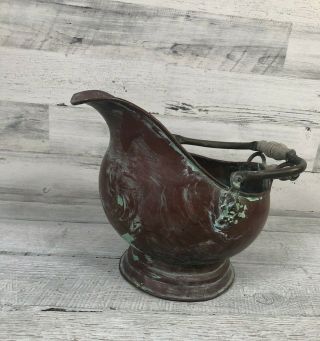 Vintage Copper Pouring Pot With Wood Handles Pirate Large 10 " X10 " Plant Rustic