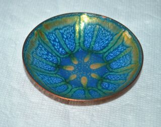 Small Vintage Hand Painted & Artist Signed Enamel On Copper Art Bowl