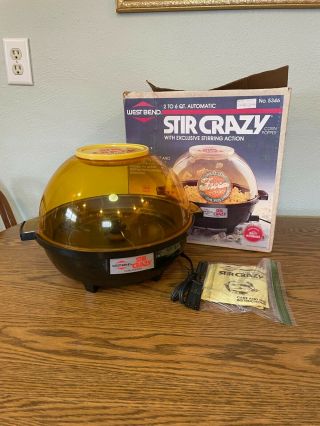Vintage 6 Qt West Bend Stir Crazy Popcorn Popper 5346 1000w Gold Dome Lid Usaa