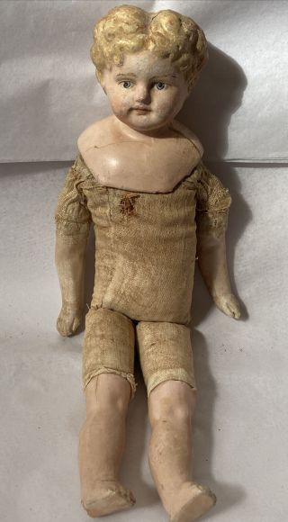 Antique Very Old Paper Mache 11” Shoulder Head Early China (?) - Fixed Hair