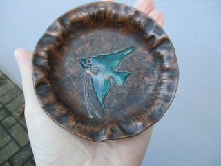 A Small Vintage Enamelled Copper Dish With Fish Decoration - Mid Century - C1960