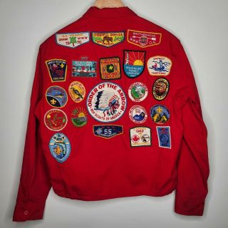 Vtg Bsa Boy Scouts Official Red Cotton Jacket 1960s 70s Patches Sz Medium