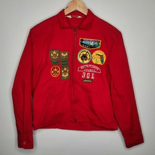 Vtg BSA Boy Scouts Official Red Cotton Jacket 1960s 70s Patches sz Medium 2