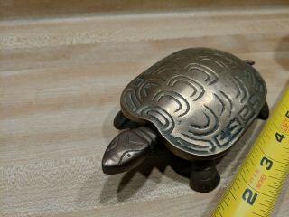 BRASS Turtle Tortoise FIGURAL TRINKET BOX or ASH TRAY with Hinged Lid 6.  5 