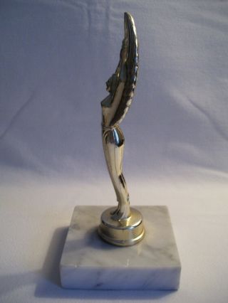 Vintage Trophy Gold Tone Metal Winged Woman w/Torch on Marble Base 3