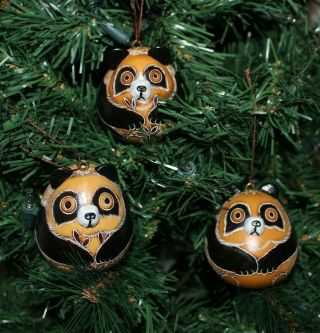 Peruvian Gourd Ornament Panda Bear Design Set Of 3