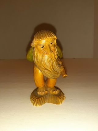 Vintage Anri Wood Carved Figure Statue Old Man Gnome / Troll 3 1/4 " Collectible