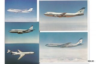 Vintage Iran Air Airline Issue Postcards X 5 B707,  B727,  B737,  B747,  A300