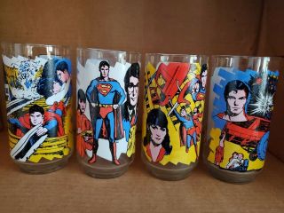 Set Of 4 Vintage 1978 Pepsi “superman The Movie” Glasses,  Tumblers Dc Comics