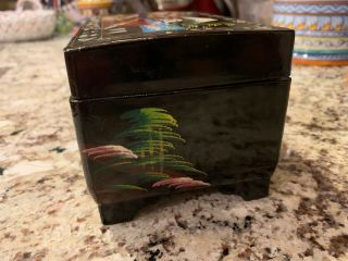 Vintage Musical Jewelry Box Black Lacquer Mother of Pearl Inlay Japan Hand Paint 3