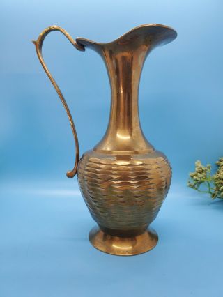Solid Brass Pitcher Vase With Handle Made In India 9 " Pre - Owned