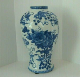 VTG.  White & Blue porcelain Asian Vase Chickens & Floral Signed 3