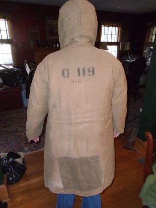 Vintage Wwii Us Navy Foul Weather Hooded Deck Coat Fur Lined 0 119