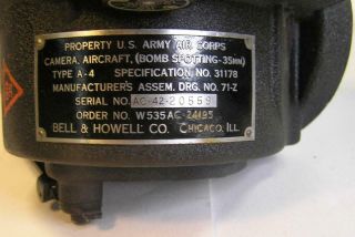 1942 BELL & HOWELL US ARMY AIR CORPS 71 - Z A - 4 BOMB SPOTTING 100mm CAMERA - 4