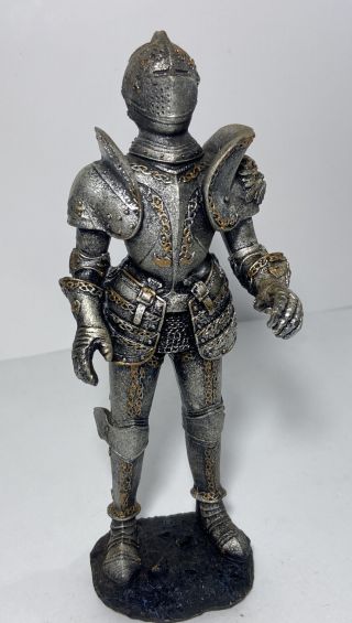 Medieval Knight Suit Of Armor Resin Statue - 8”,  Silver & Gold Figurine.  Gothic.