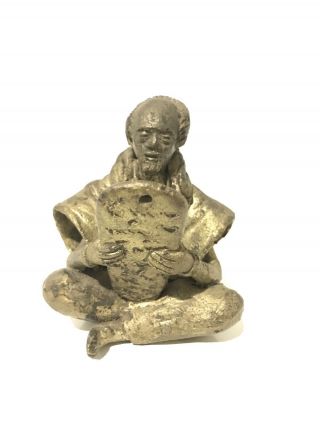 Antique Authentic 4” Man Reading African Primitive Bronze Statue