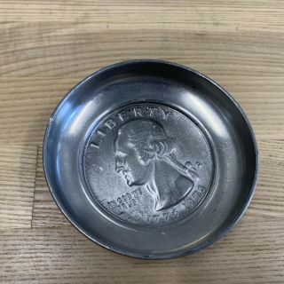 Vintage Pewter George Washington Quarter Dish Coin Tray Trinket Mid Century Mcm