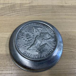Vintage Pewter George Washington Quarter Dish Coin Tray Trinket Mid Century MCM 3