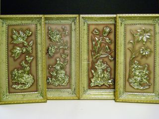 Vtg Metalcraft Set Of 4 Four Seasons Wall Pictures - Mid Century 1950 