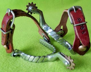 Fancy Vintage Twisted Rope Stainless Spurs & Circle Y Straps Show Train Nr