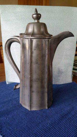 Early 20th Century Hexagonal Pewter Coffee Pot With Heart On Handle