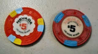 Two $5.  Vintage Casino Chips Nevada Hotel - Casino Las Vegas Nevada