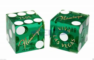 Pair (2) Authentic Flamingo Casino Las Vegas Craps Table Played Dice Green 19mm