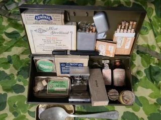 Ww2 Us Army First Aid Kit Syringe Suture Morphine Empty Medical Case Box Medic