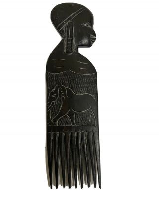 African Woman Wooden Carved Comb