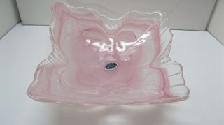 Vintage Lavorazione Arte Murano Glass Italy Light Pink/white Swirl Flower Dish