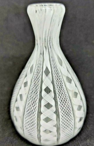 Murano Venetian Art Glass Vintage Bud Vase Zanfirico Latticino White 3 1/2 "