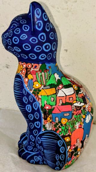 Mexican Folk Art Hand - Painted Clay Pottery Cat Sculpture
