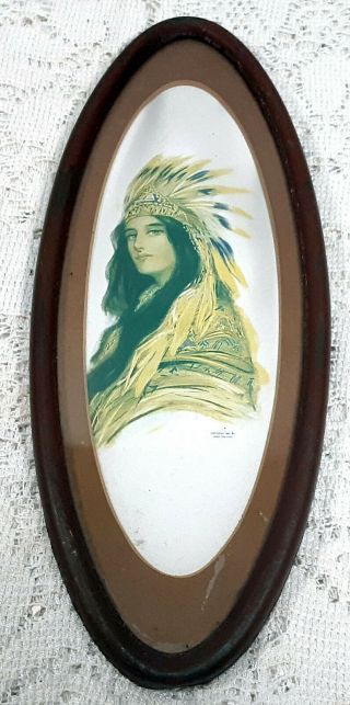 Vtg 1907 Hamilton King Print Indian Native American Girl Headdress Oval Frame