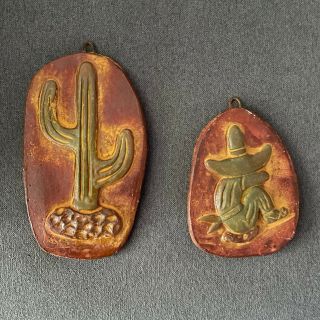 Authentic Vintage Mexican Folk Art Clay Wall Hang Hanging - Cactus Man Siesta