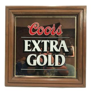 Vintage 1985 Coors Extra Gold Sign Bar Mirror 16x16” Man Cave