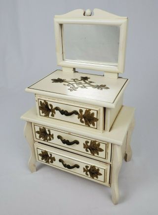 Vintage French Provincial Hand Painted Jewelry Armoire Dresser With Mirror