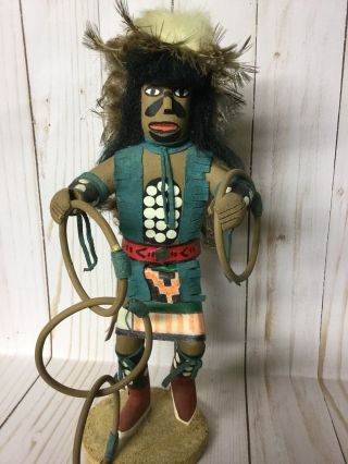 Folk Art Vintage Native American Kachina Doll Signed Feather Dance