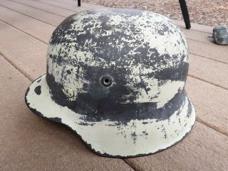 Ww2 German M42 Steel Helmet W/ Orig Winter Camo Paint No Insignia Liner Torn Out