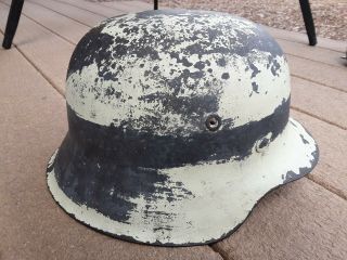 WW2 German M42 Steel Helmet w/ orig winter camo paint no insignia liner torn out 4