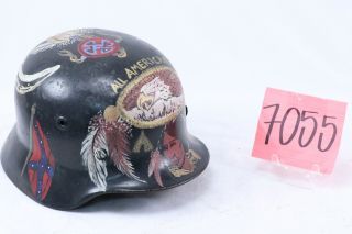 Wwii German Army Helmet With Post War Hand Painted Art Motorcycle