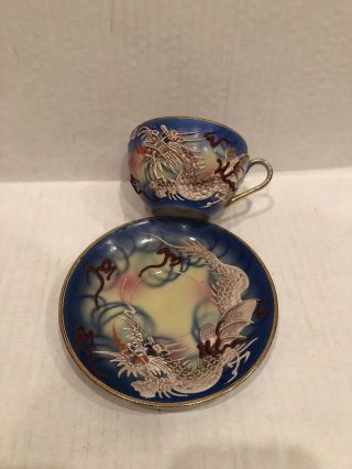Moriage Dragon Ware Tea Cup And Saucer Blue Japan