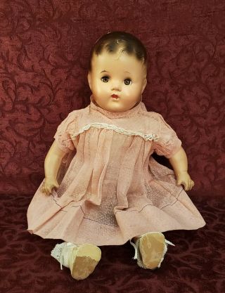 Vintage Life Size Baby Doll Composition/cloth Sleep Brown Eyes 20 " Unmarked Cute